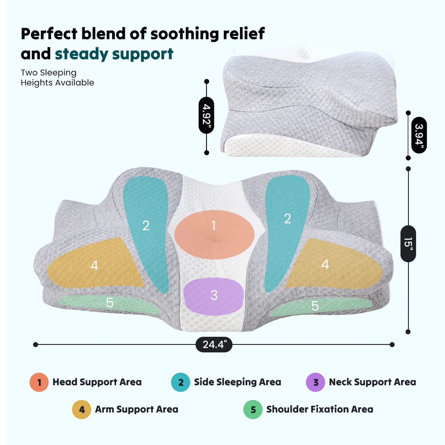 JHK Cervical Neck Pillow for Sleeping Cooling Ergonomic Memory Foam Pillow with Ice Silk Pillowcase Support Contour for Side