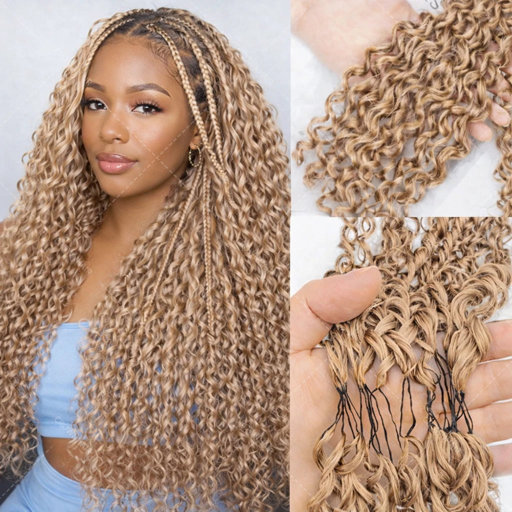 #27 Honey Blonde Feather Crochet Human Hair Knotless Deep Wave Extensions Lightweight Pre Separated Crochet Hair For Braiding