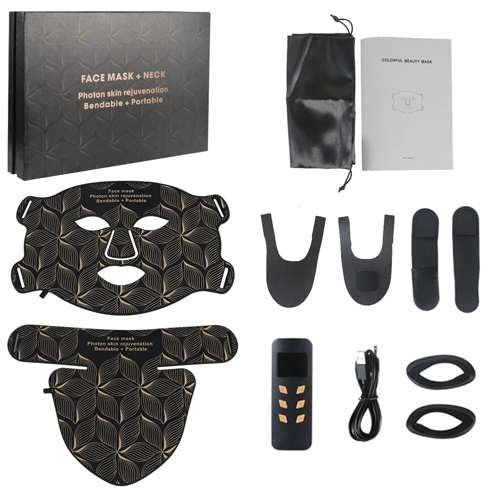LED 8 Colors Face Mask and Neck Red Light  Near Infrared Therapy Anti Aging Wrinkle Acne Pore Oil Control Skin Tighten Whiten