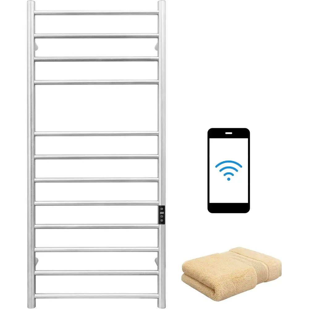 Smart WiFi Towel Warmer Wall Mounted with Built-in Timer and Temperature Adjust Control, 12 Bars Electric Stainless Steel Heated