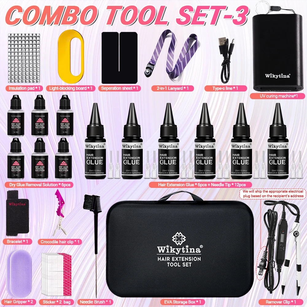WIKYTINA Professional UV Light Hair Extension Kit - Complete Tool Set with UV Glue Remover Machine UV Hair Extension Machine