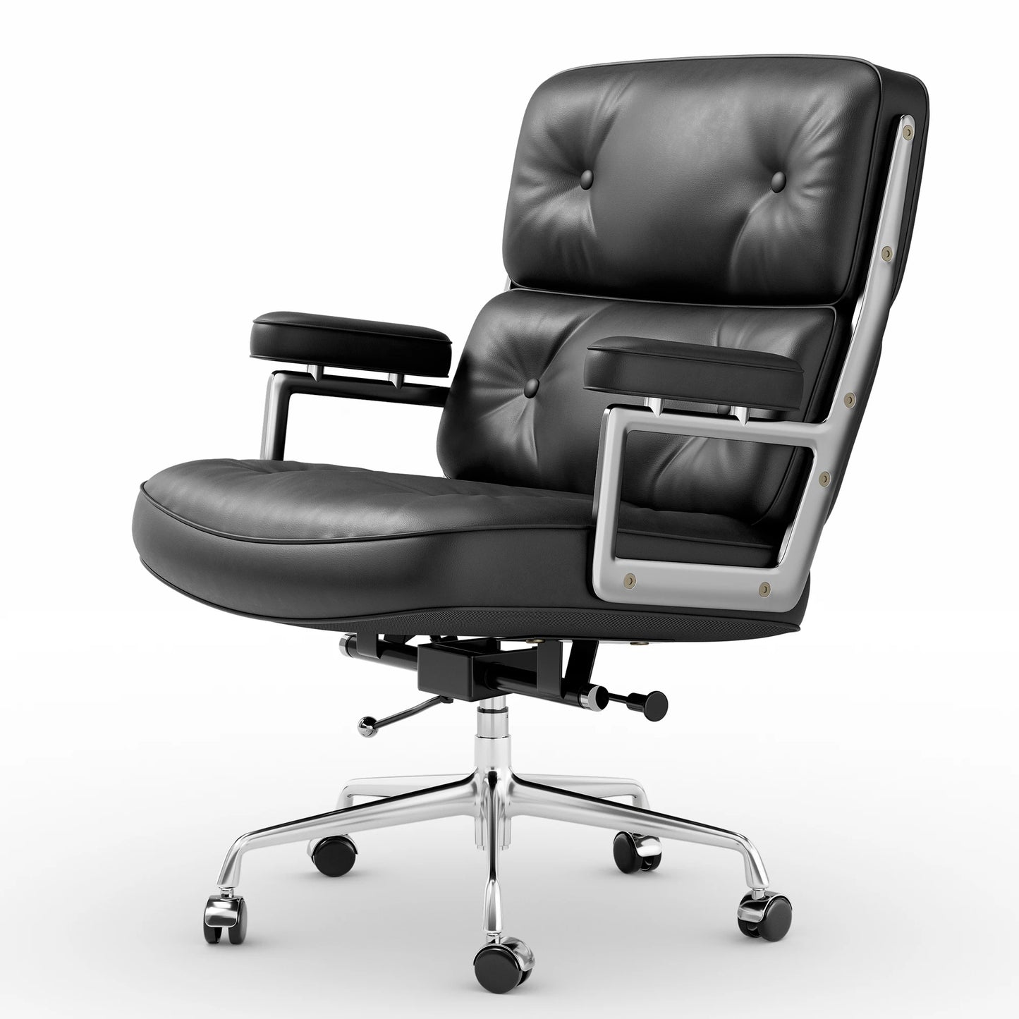 Ergonomic Office Chair Genuine Leather with Aluminum Arms and Wheels for Support Rolling Swivel Business Executive Office Chair