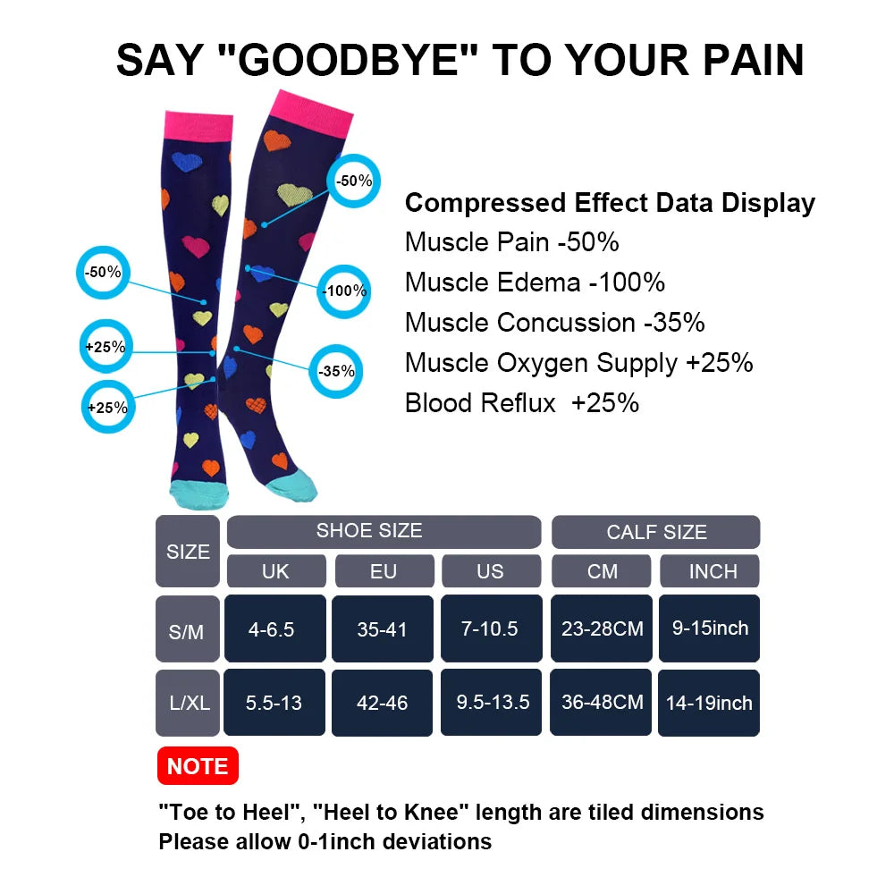 3/6/7 Pairs/Pack Compression Socks Women Men Knee High 30 MmHg Running Sports Socks Edema Diabetes Varicose Veins Socks Dropship