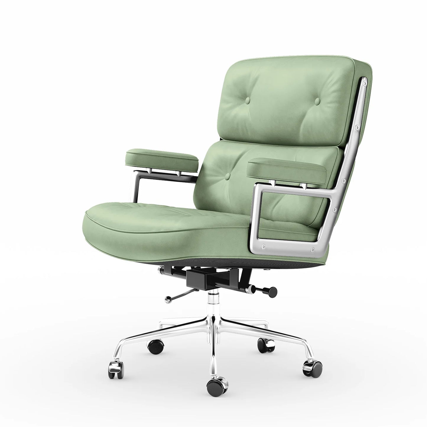 Ergonomic Office Chair Genuine Leather with Aluminum Arms and Wheels for Support Rolling Swivel Business Executive Office Chair