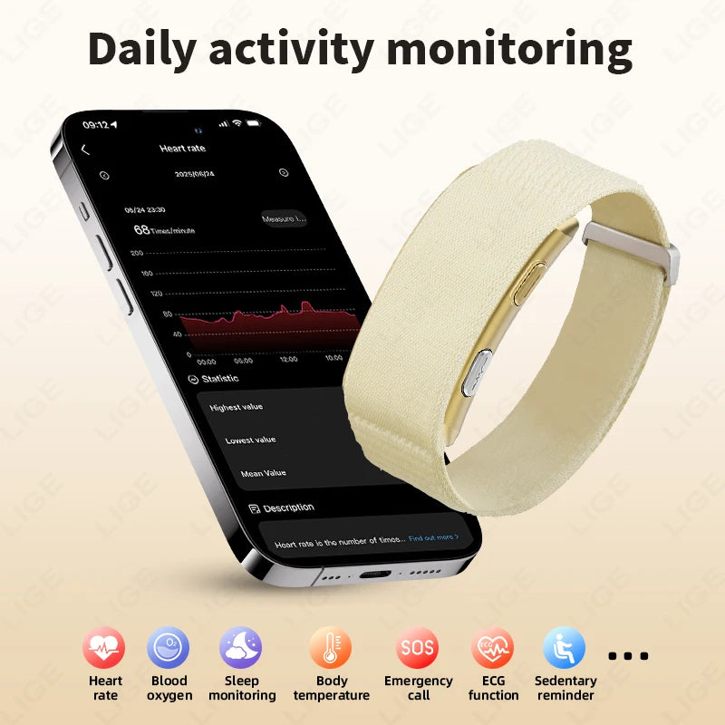 ECG PPG Screenless Smart Watch Sports Fitness Heart Rate Monitor Waterproof