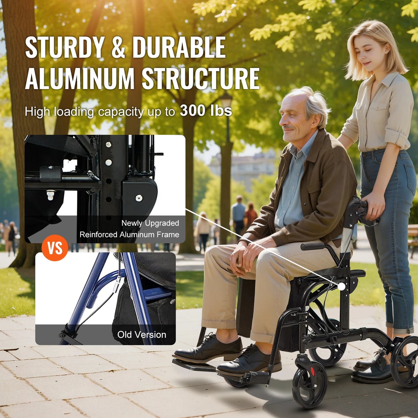 SucceBuy 2 in 1 Rollator Walker & Transport Chair for Seniors Folding Rolling Walker Wheelchair Combo & Aluminum Mobility Walker