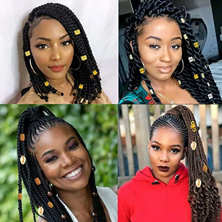 133 PCS Hair Jewelry for Braids Gold Hair Cuffs for Locs Hair Coils Rings Dreadlock Accessories Shells Imitation Wood-Like Hair
