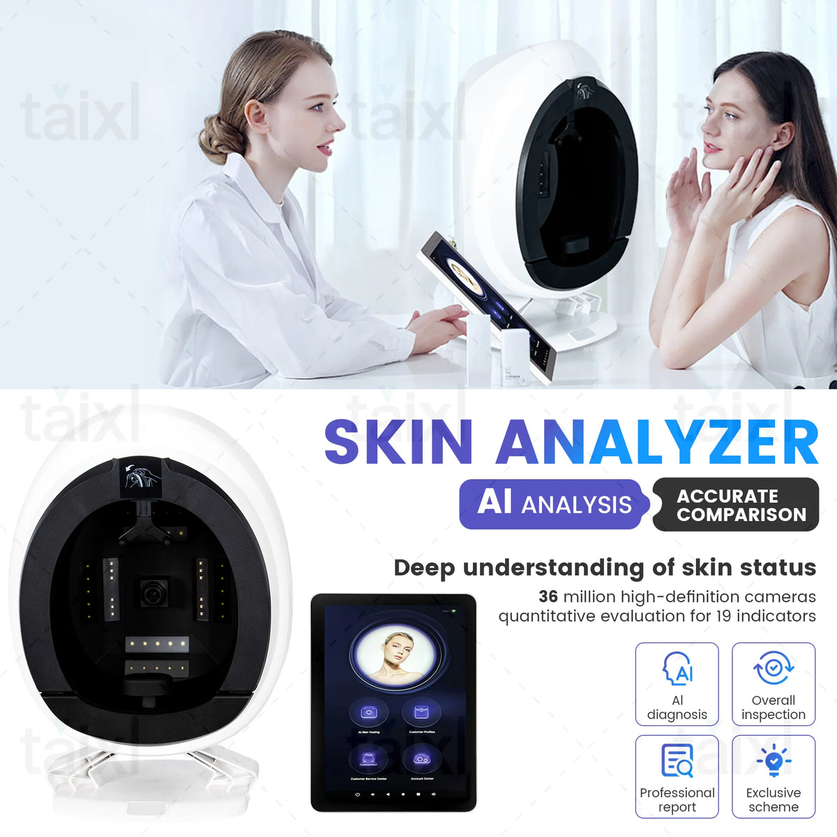 AISIA Q1 3D AI Facial Skin Analyzer Detection Skin Problem Diagnosis 10 Spectrum Professional Analysis Beauty Salon Equipment