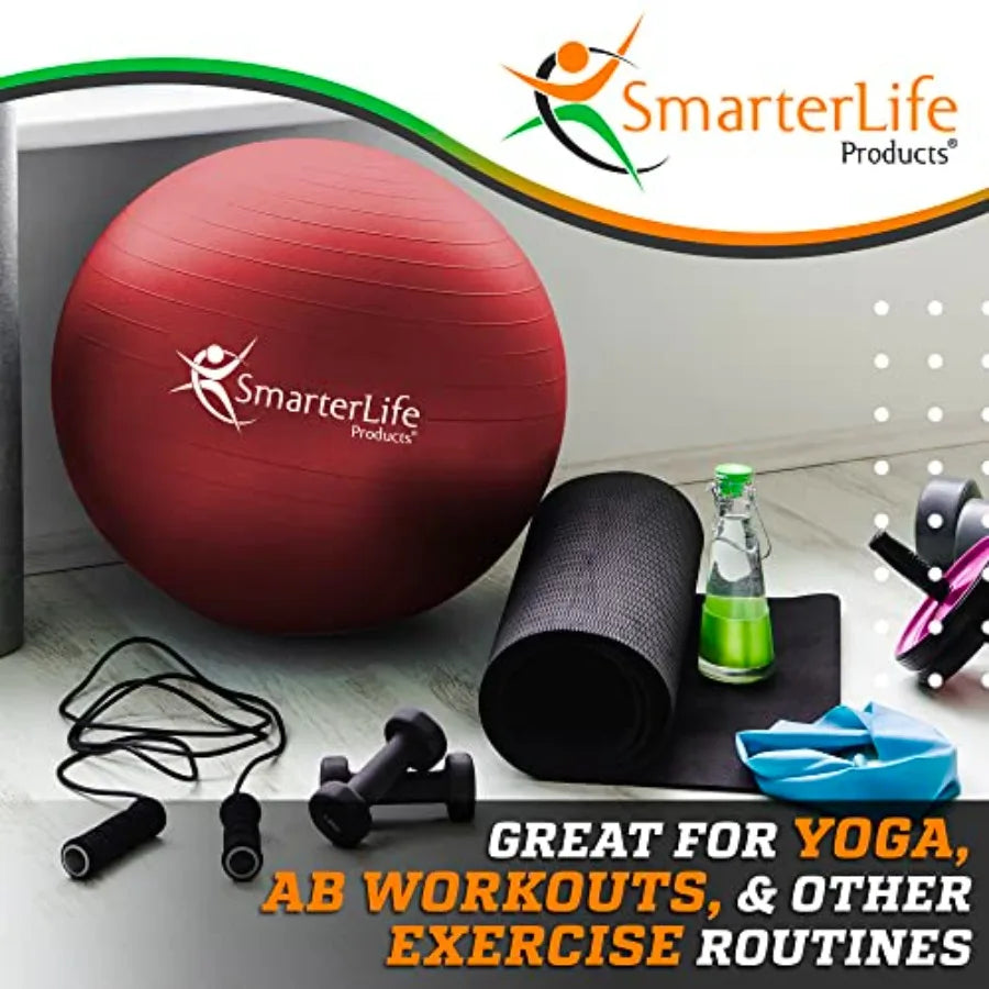 SmarterLife Exercise Ball Yoga Ball for Fitness, Balance, Stability, or Pregnancy, Gym Ball for Core Workout, Physical Therapy,