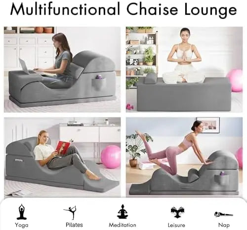 Convertible Yoga Chair for Adults, Ergonomic Foam Lounge with Lumbar Pillow, Washable Cover, Side Pocket, No Assembly