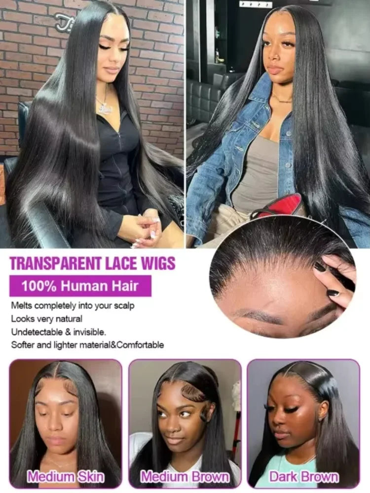 40 46 Inch Bone Straight Lace Frontal Wig 13x4hd Human Hair Wigs 13x6 Hd 200% Density Long Straight Transparent Lace Frontal Wig