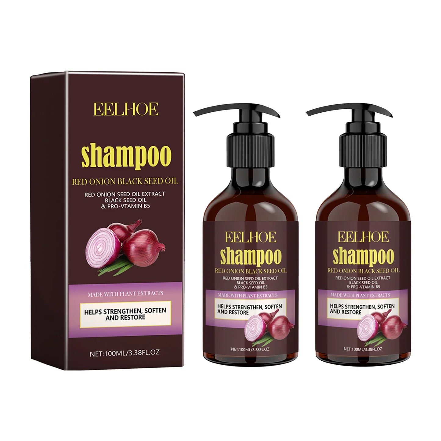 EELHOE Red Onion Oil Shampoo Deep Cleansing Repair Damaged Hairs Strengthen Hair Roots Anti Dryness Frizzy for All Hair Types