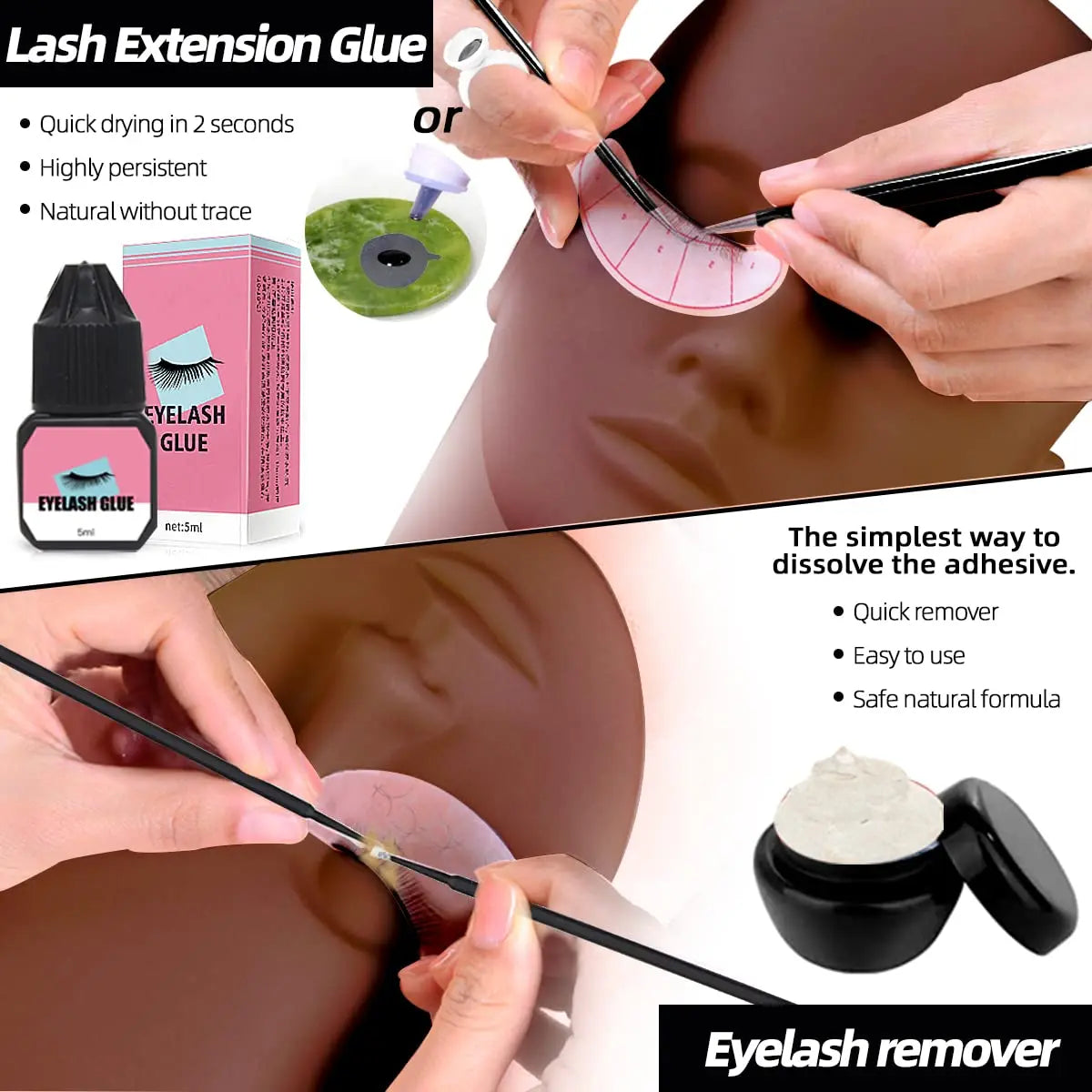 Professional Eyelash Extension Kit with Mannequin Head, USB Fan, Shampoo, Glue & Practice Strips for Beginners