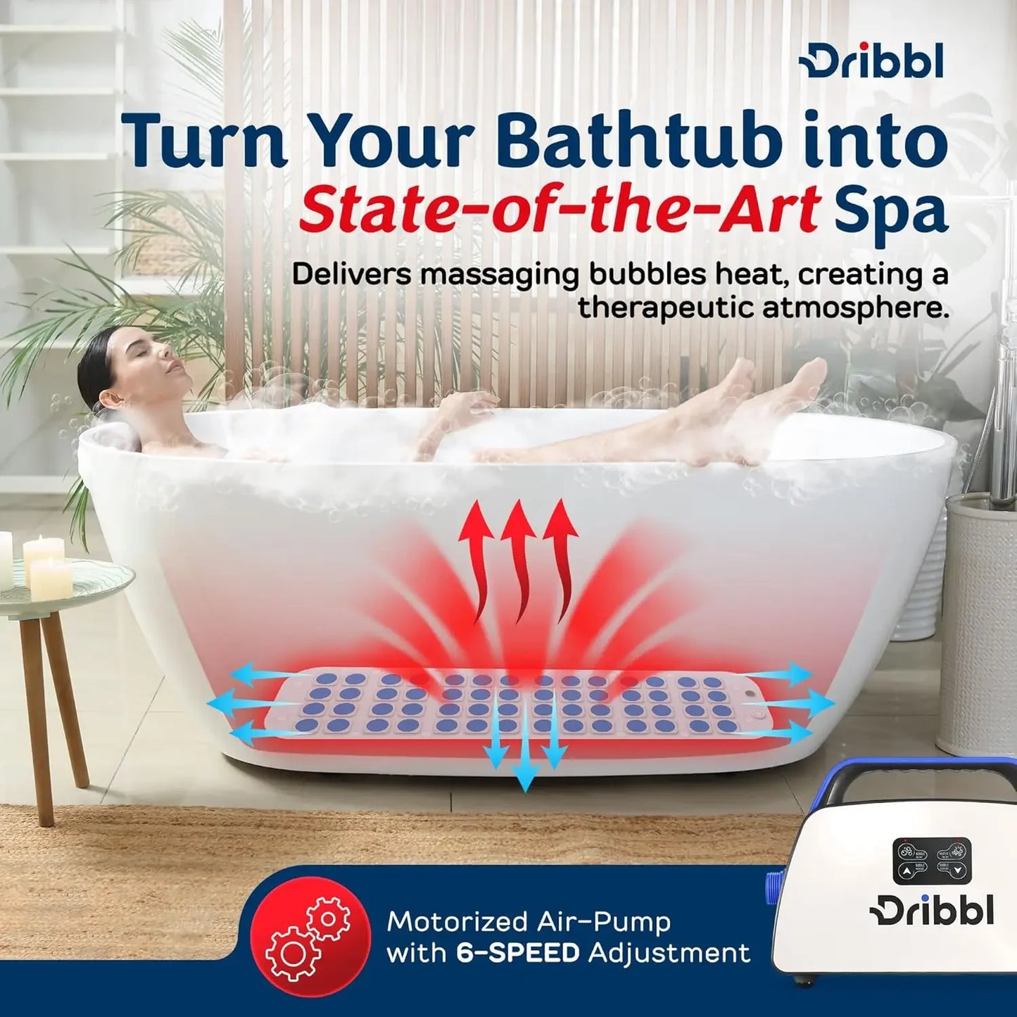 Electric Bubble Massage Bathtub Mat – Non-Slip Full-Body Waterproof Hot Tub Spa Mat for Bath with Heater, Motorized Air Pump