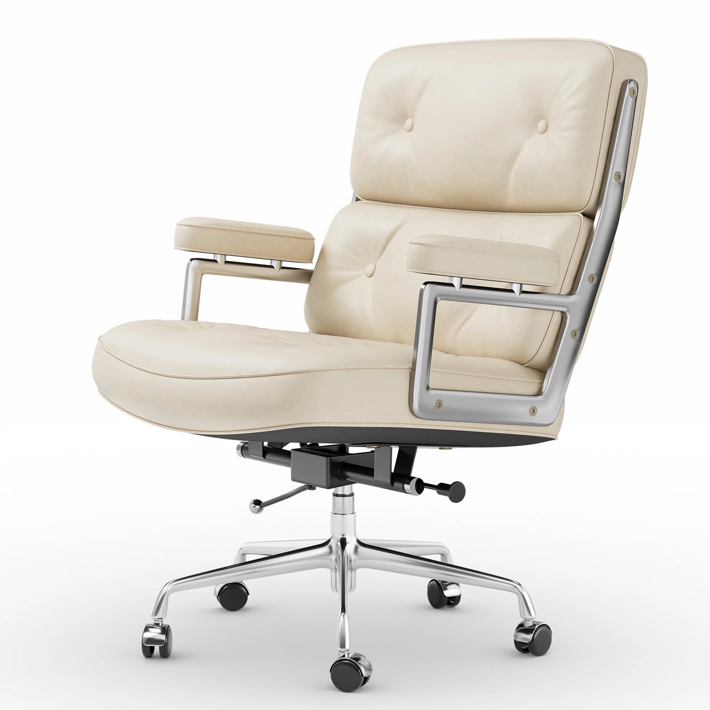 Ergonomic Office Chair Genuine Leather with Aluminum Arms and Wheels for Support Rolling Swivel Business Executive Office Chair