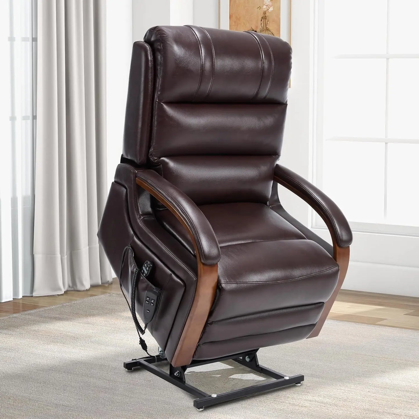 Dual Motor Power Lift Recliner Lay Flat Massage Heat Infinite Position Living Room Faux Leather, Customized