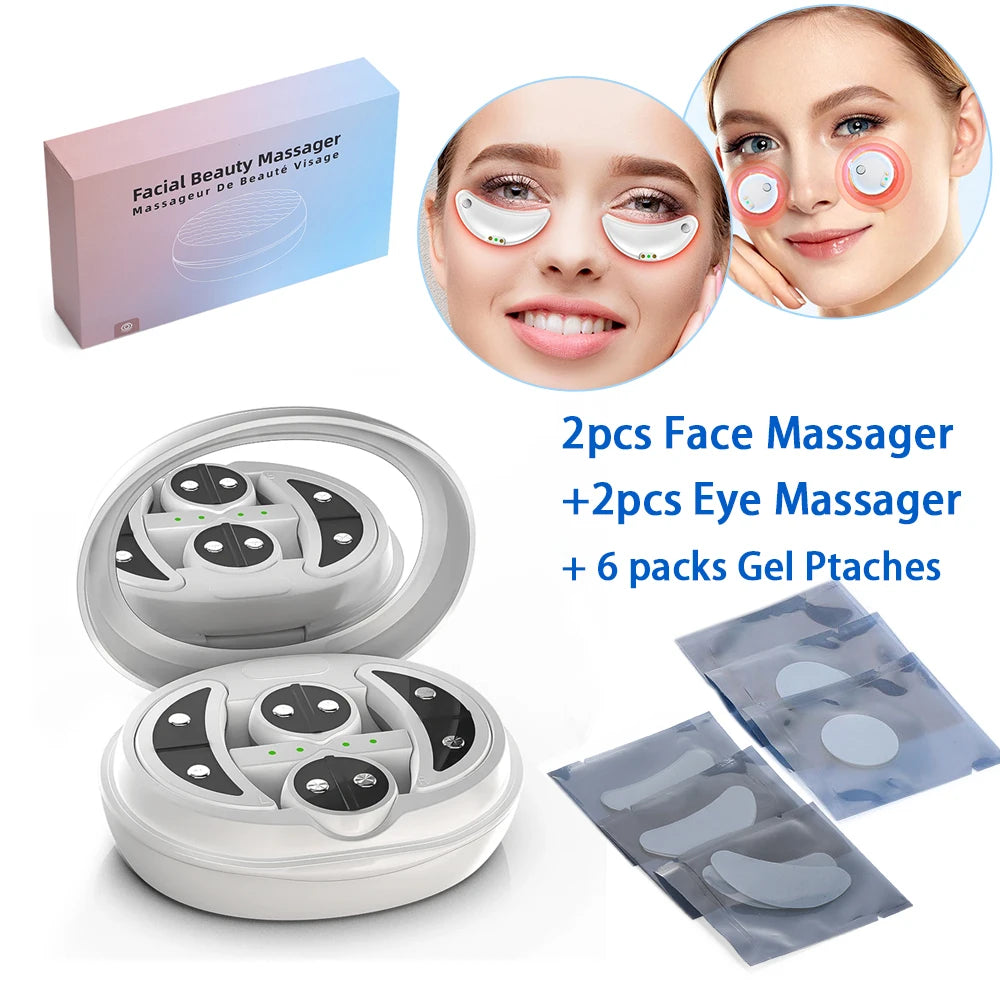 EMS Micro-current Eye Face Massager Red Light Eye Care Massager Beauty Machine With Gel Patch for Dark Circles Removal Eye Lines
