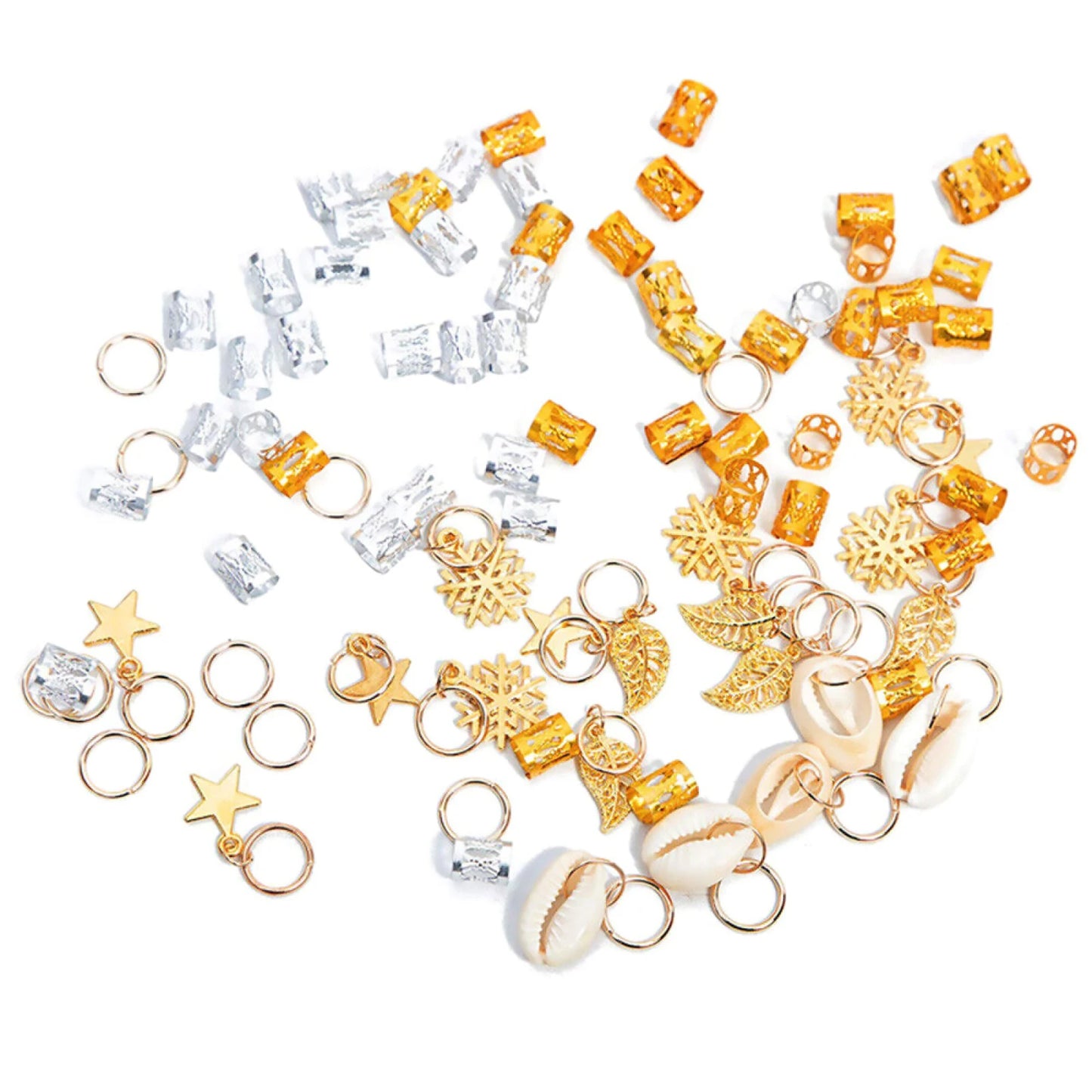 80Pcs/Set Mix Lot Dreadlocks Jewelry Braid Ring Cuffs Beads Hair Clips Pendants DIY Hairstyle Hair Protecting Kit