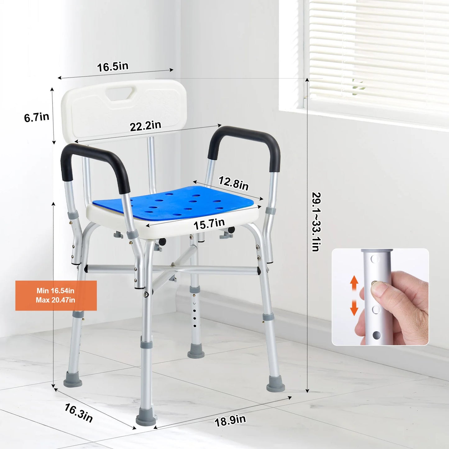 SucceBuy Shower Chair Seat with Padded Armrest and Back for Shower Bathtub Adjustable Height Bath Chair for Elderly Disabled