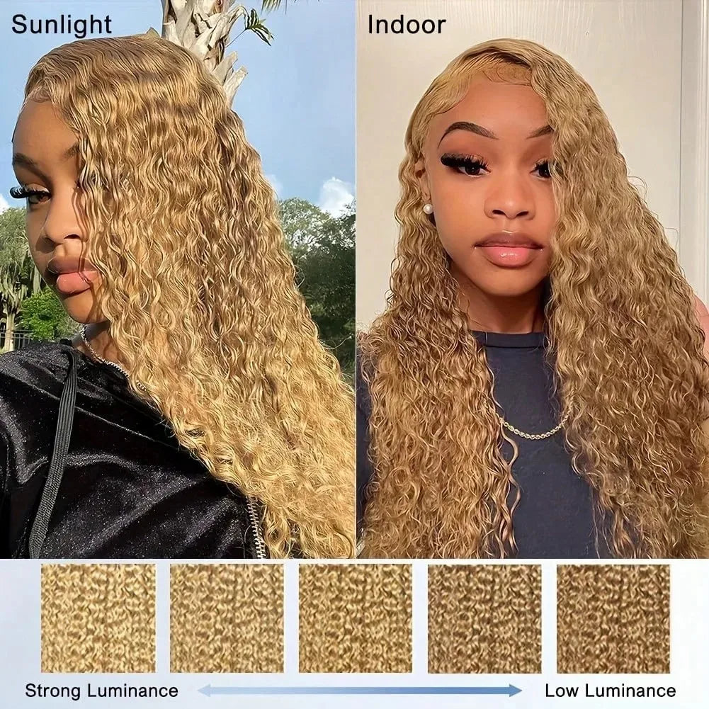 #27 Colored Loose Deep Wave Lace Front Wigs Human Hair Honey Blonde 13x6 HD Transparent Lace Frontal Wigs Curly Wigs 260 Density