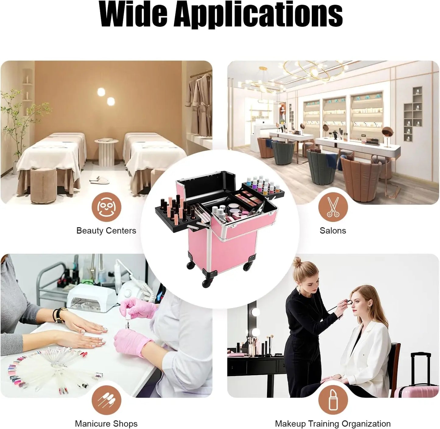 Professional Rolling Makeup Train Case w/Drawer,Cosmetic Case Trolley w/Locks,Large Cosmetic Trolley Cosmetics Storage Organizer