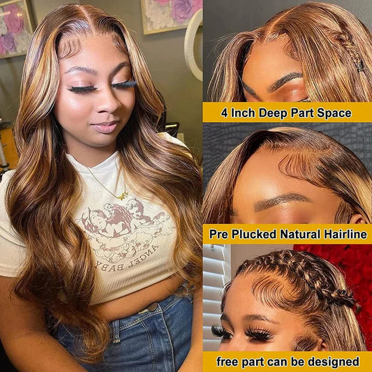 13x6 Highlight Wig Human Hair Body Wave Full HD Lace Frontal Wigs For Women Brazilian 100 Human Hair Honey Blonde Lace Front Wig