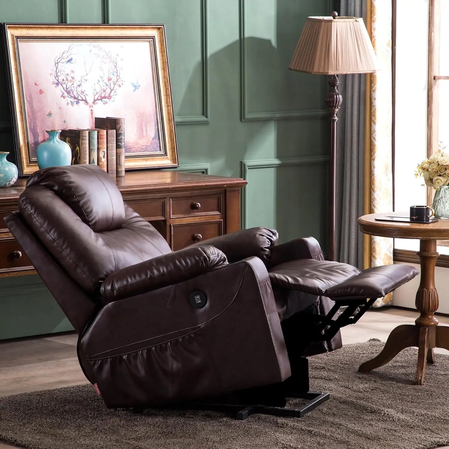 Electric Power Lift Recliner Massage Heat 3 Positions 2 Pockets Cup Holder USB Faux Leather Medium, Custom