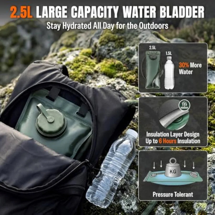 25L Hydration Backpack Hiking, Hiking Backpack with Water Bladder, Detachable Phone Pouch and Helmet Holder, Lightweight Water