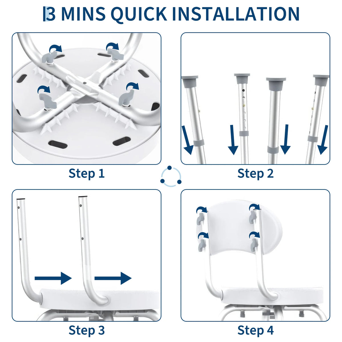 60° Swivel Shower Chair with Backrest – Non-Slip, Height Adjustable Bath Seat – Compact Support for Elderly, Seniors & Disabled – Supports 150kg
