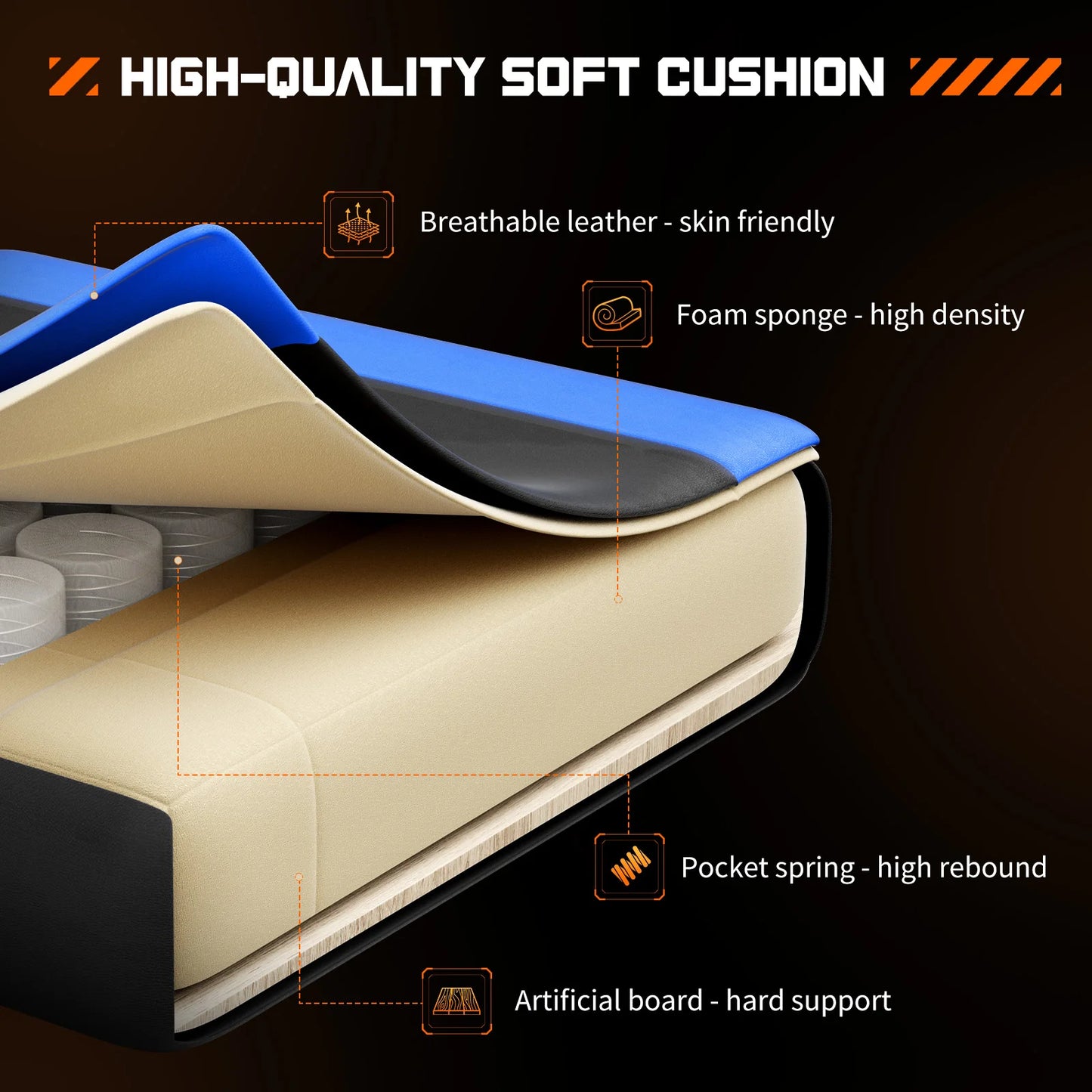 JHK Ergonomic Racing Gaming Chair PU Leather With Headrest Lumbar Support