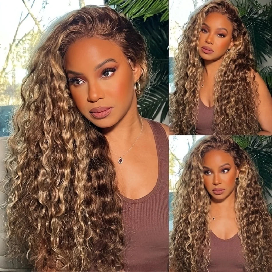 250% Density Highlight Deep Wave 13x6 Hd Lace Front Human Hair Wig Lace Frontal Wig 30 40 Inch Honey Blond Curly Lace Front Wigs