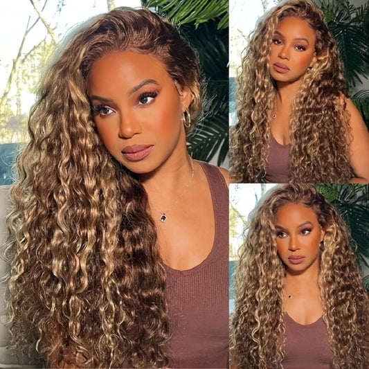 250% Density Highlight Deep Wave 13x6 Hd Lace Front Human Hair Wig Lace Frontal Wig 30 40 Inch Honey Blond Curly Lace Front Wigs
