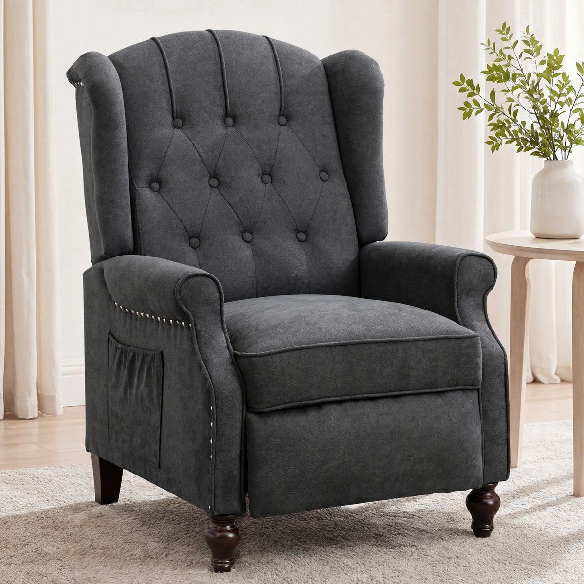 TCGBKAF Mid Century Wingback Massage Heated Recliner Chair Button Tufted