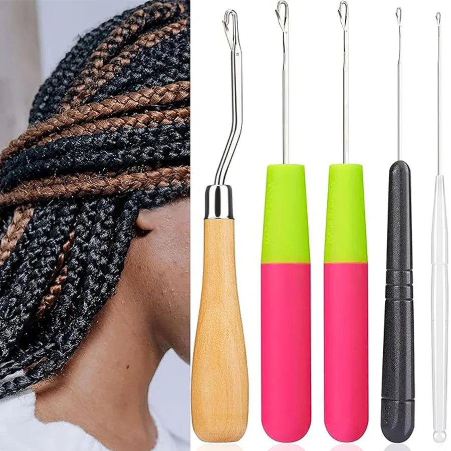 5pcs/Set  Crochet Dreadlock Hook Needles Dreadlock Tool Plastic & Wood Hair Weaving Crochet Needles Dreading Latch Hooks /.,\p[