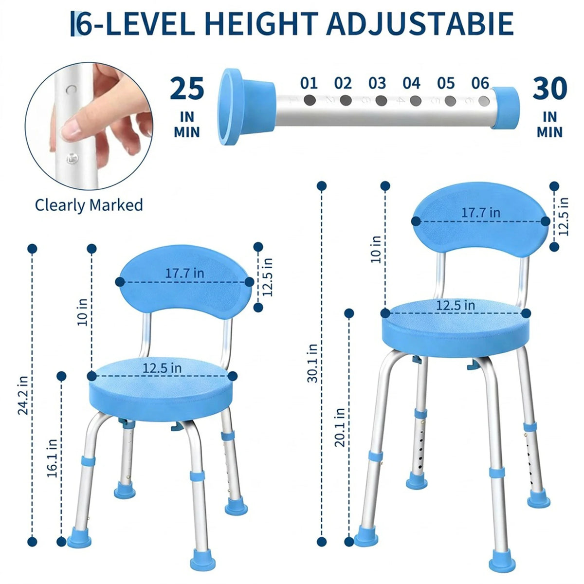 60° Swivel Shower Chair with Backrest – Non-Slip, Height Adjustable Bath Seat – Compact Support for Elderly, Seniors & Disabled – Supports 150kg
