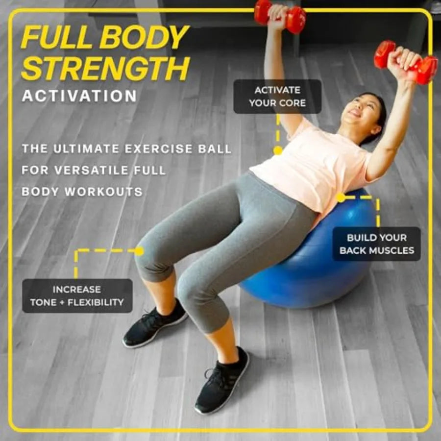 26 Inch Exercise Ball, Yoga Ball for Workout, Balance Stability, Fitness Ball for Office, Home, Gym, Balance Balls with Quick P
