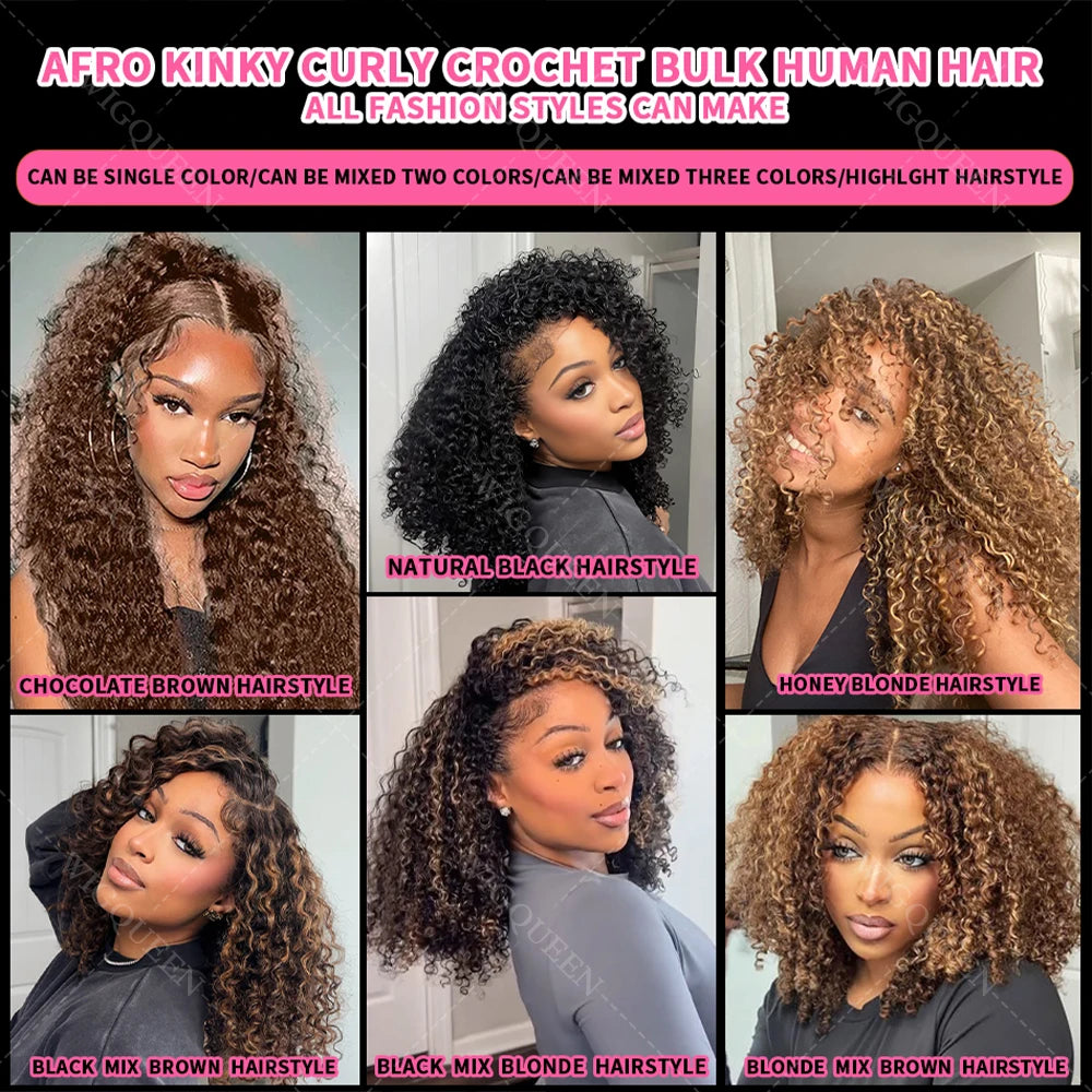 Wig Queen Human Hair Curly Crochet Bulk Extensions For Braiding