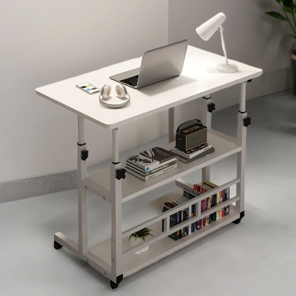 Height Adjustable Bedside Table Multi-Layer Storage Swivel Wheel Home Desk Mobile Laptop Standing Desk for Dormitory and Bedroom