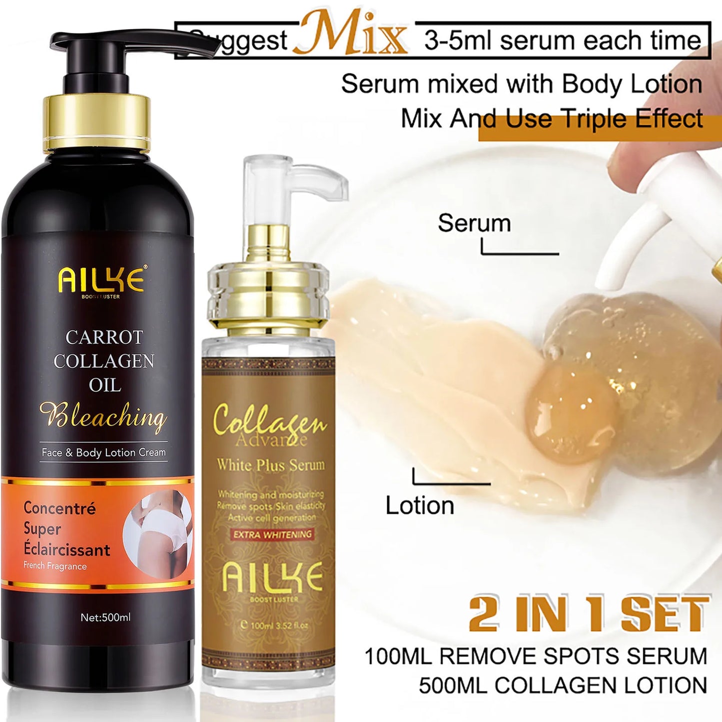 AILKE Collagen Whitening Kit, Clean Stains, Moisturizer, Hydration, Dark Spots Removal Cream, Brightening Body Lotion, Beauty