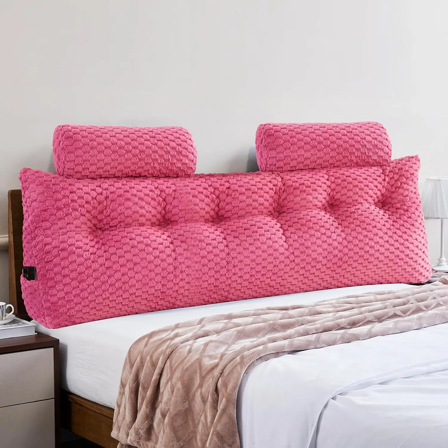Wedge Headboard Pillow - Bed Wedge Pillow for Headboard Triangular Headboard Pillow with Neck Roll Pillow-Large Bolster Pillow f