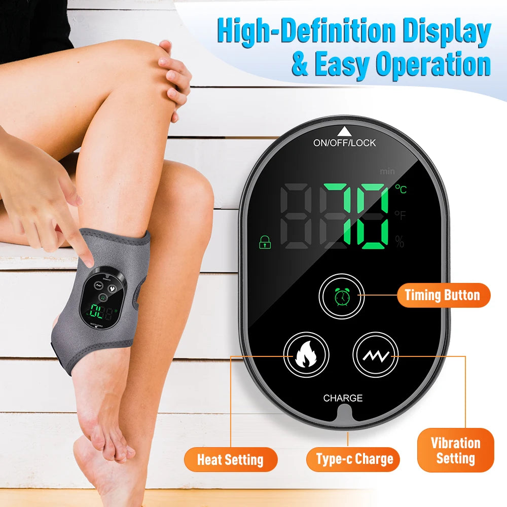 3-in-1 Cordless Heated Ankle Massager with Extension Strap, for Right Left Foot,Electric Massage Vibrating Sole Wrap,Joint Relax