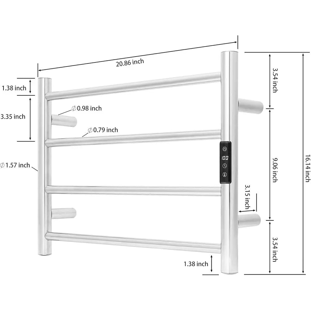 KEG Smart WiFi Towel Warmer Wall Mounted with Built-in Timer and Temperature Adjust Control, 4 Bars Electric Stainless Steel Hea