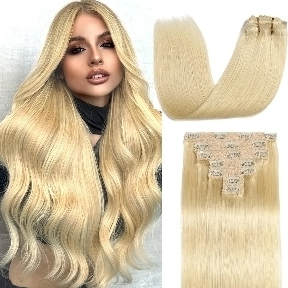 100% Human Hair Extensions Clip Ins 613 Color Clip-In And Tape-In Hair Extensions for Volume And Length Cheveux Humain