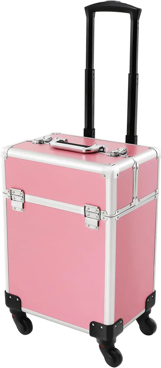 Professional Rolling Makeup Train Case w/Drawer,Cosmetic Case Trolley w/Locks,Large Cosmetic Trolley Cosmetics Storage Organizer