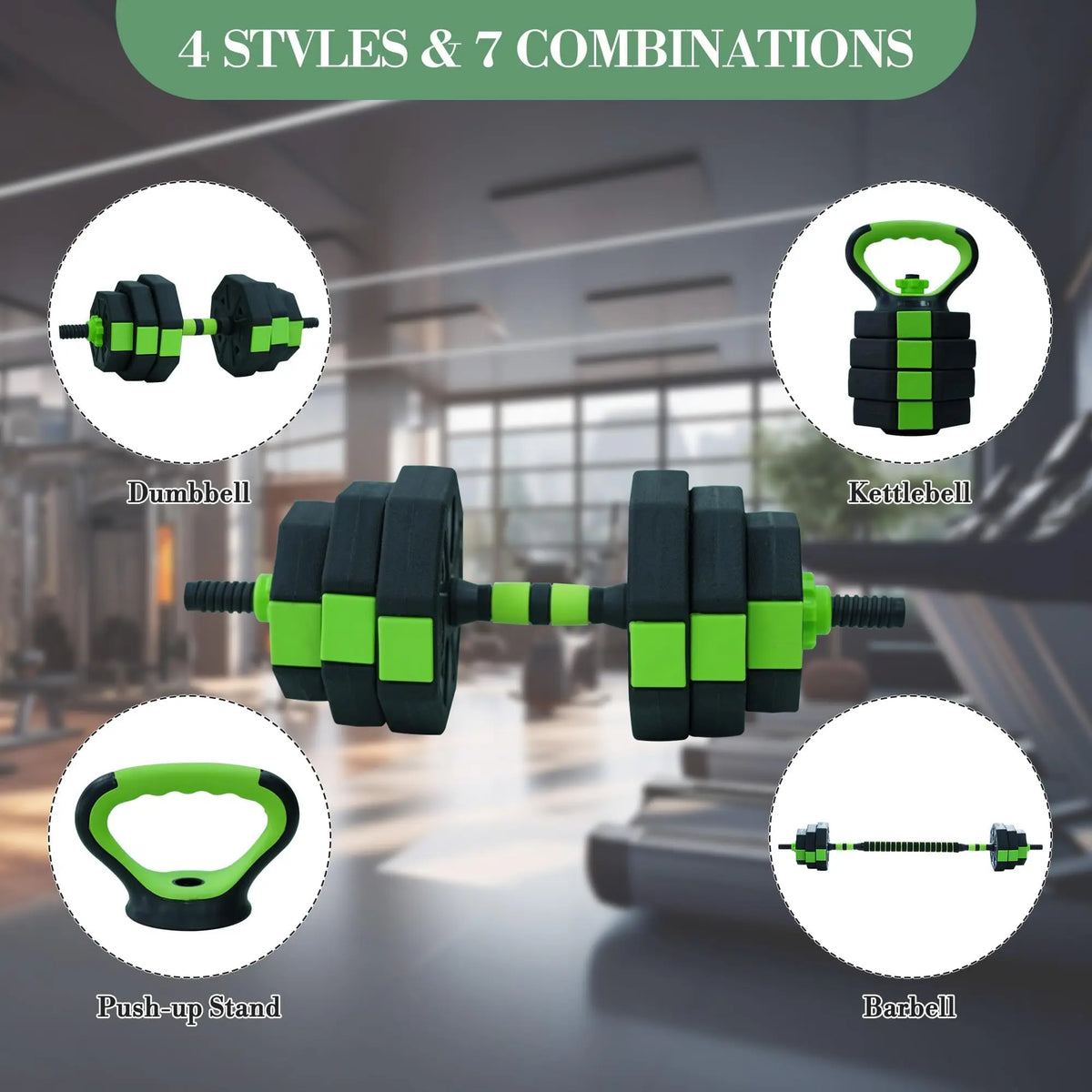 Adjustable Dumbbell Set With Kettlebell Barbell And Push Up Stand