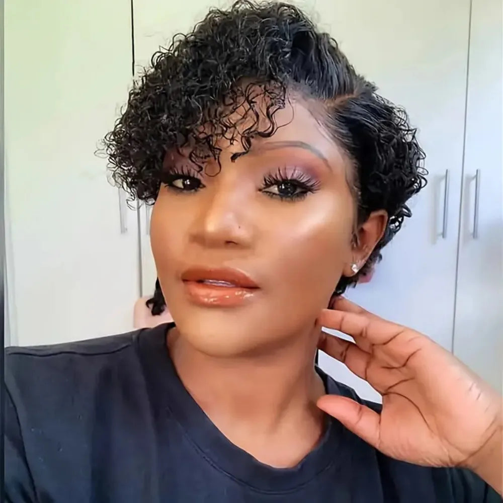 Short Bob Wig Human Hair Pre Plucked Pixie Cut Wig 13x4x1 Lace Wig with Baby Hair 1B Color 150% Density