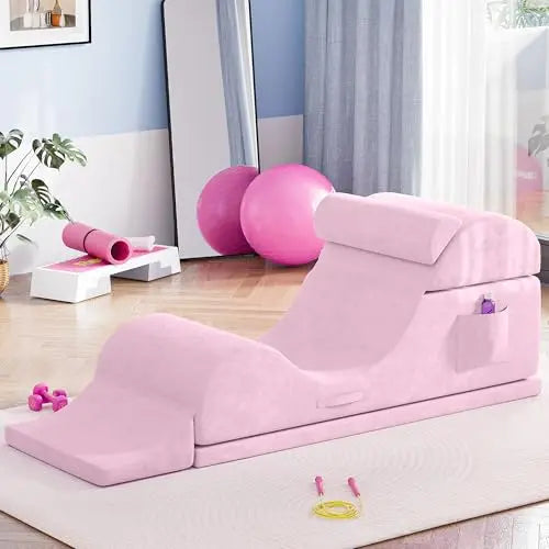 Convertible Yoga Chair for Adults, Ergonomic Foam Lounge with Lumbar Pillow, Washable Cover, Side Pocket, No Assembly