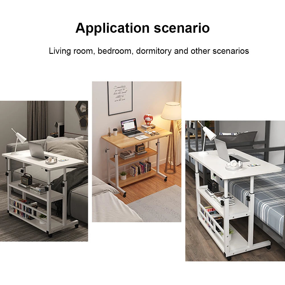 Height Adjustable Bedside Table Multi-Layer Storage Swivel Wheel Home Desk Mobile Laptop Standing Desk for Dormitory and Bedroom