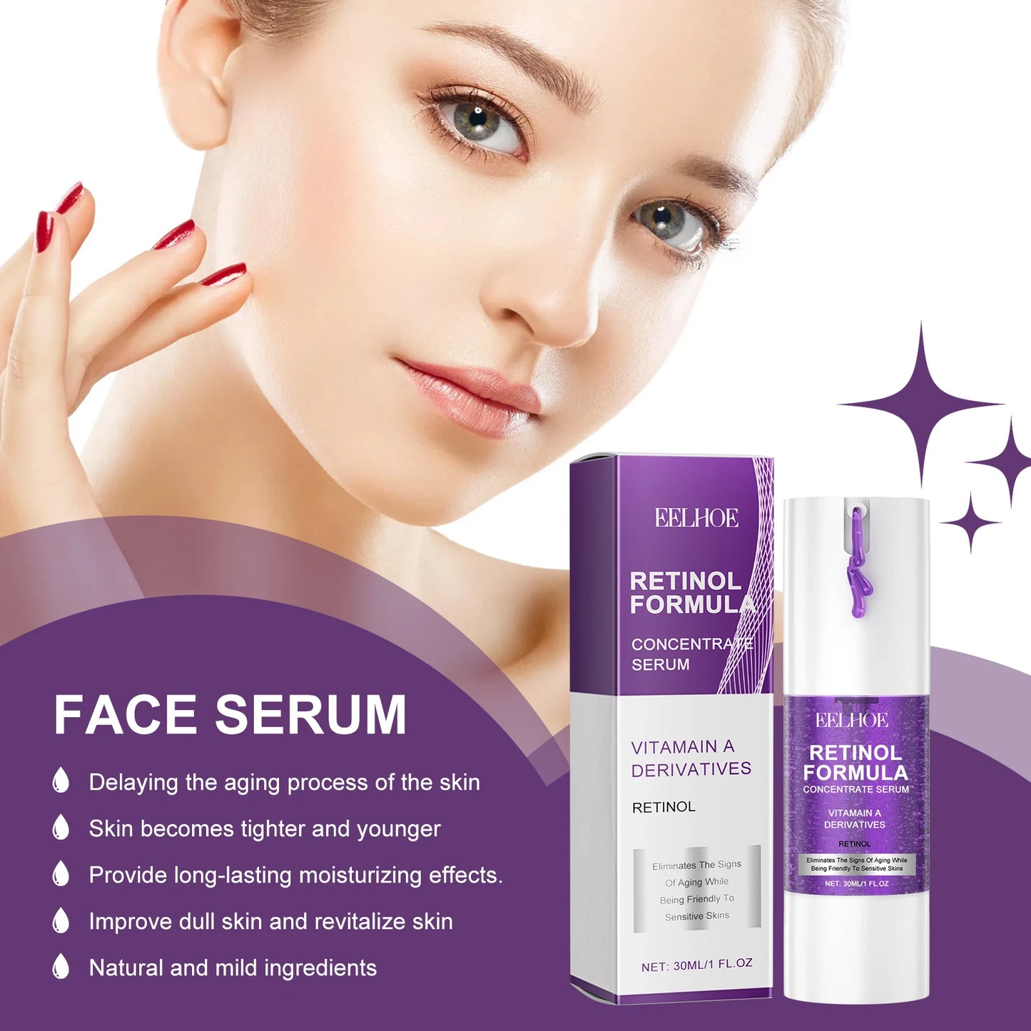 EELHOE 30ml Retinol Facial Serum Deep Moisturizing Brighten Skin Tone Firming Skin Increase Elasticity Anti Wrinkles Skin Care
