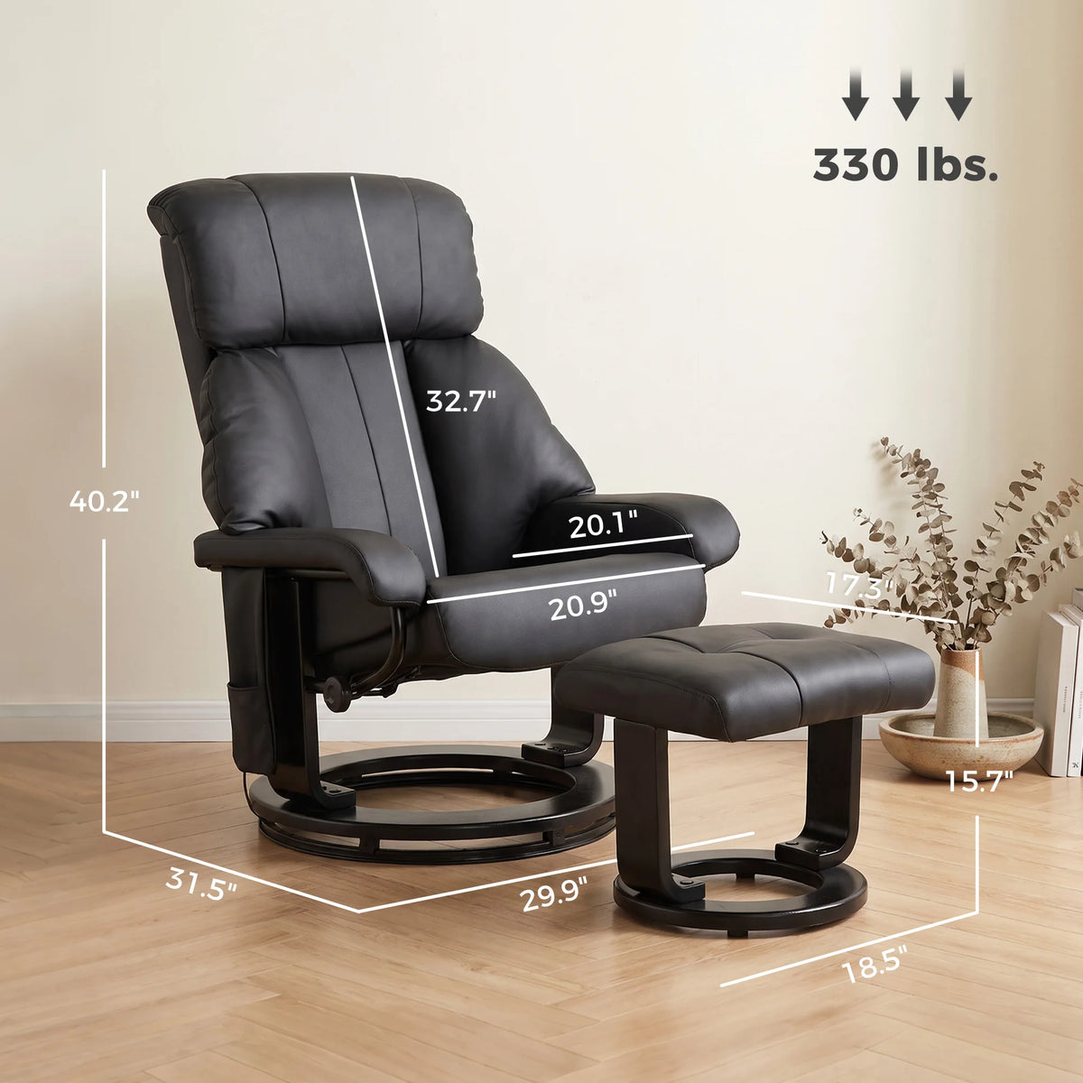 HOMCOM Massage Recliner With Ottoman And Remote Control Vibration